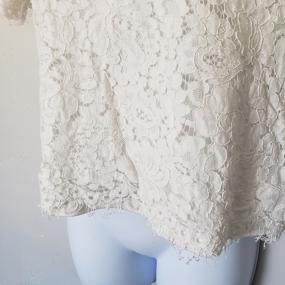 Ellison Women's Large White Lace Lined Short Sleeve Crop Top Blouse Dressy - Picture 3 of 9